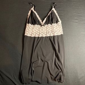 Black and White Heart Print See-Through Babydoll Lingerie Top